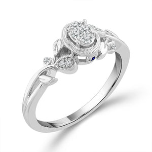 1/10ctw Diamond Oval Cluster Leaf Motif Sterling Silver Promise Ring - Size 6.5