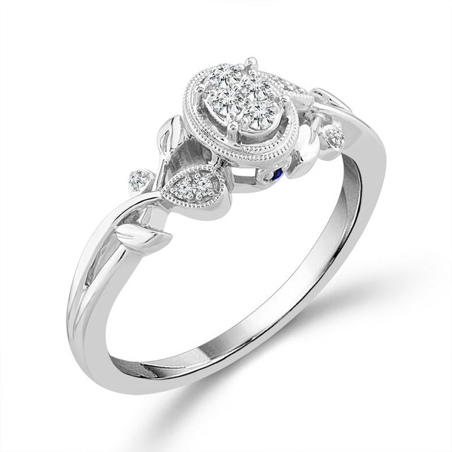 1/10ctw Diamond Oval Cluster Leaf Motif Sterling Silver Promise Ring - Size 6.5