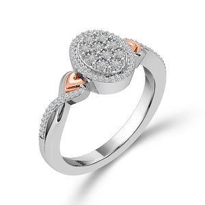 1/10ctw Diamond Oval Cluster Two-Tone Rose Gold and Sterling Silver Promise Ring - Size 7