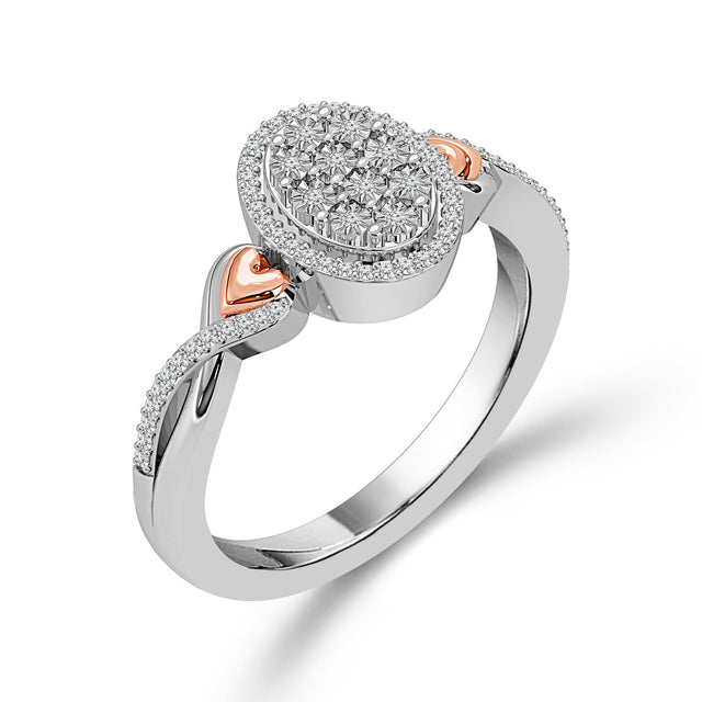 1/10ctw Diamond Oval Cluster Two-Tone Rose Gold and Sterling Silver Promise Ring - Size 7