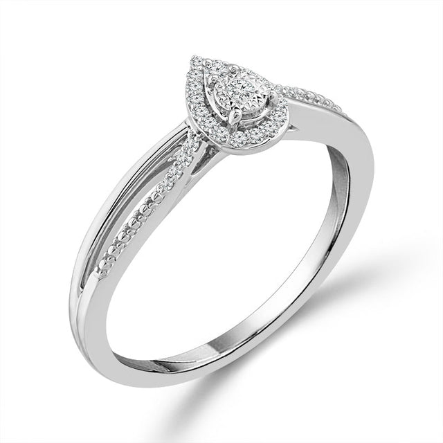 1/10ctw Diamond Pear Cluster Sterling Silver Promise Ring - Size 7