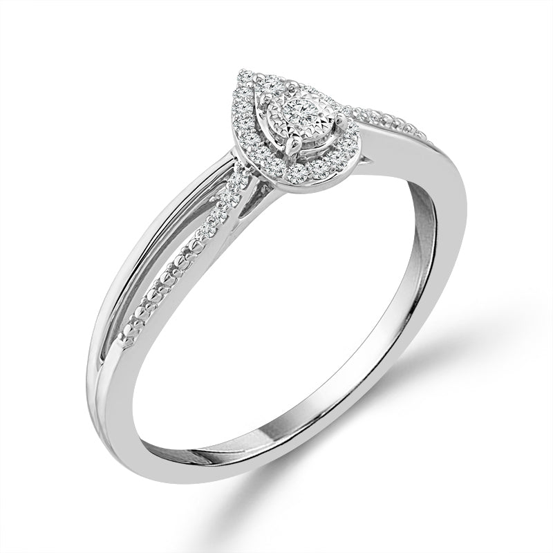 1/10ctw Diamond Pear Cluster Sterling Silver Promise Ring - Size 7