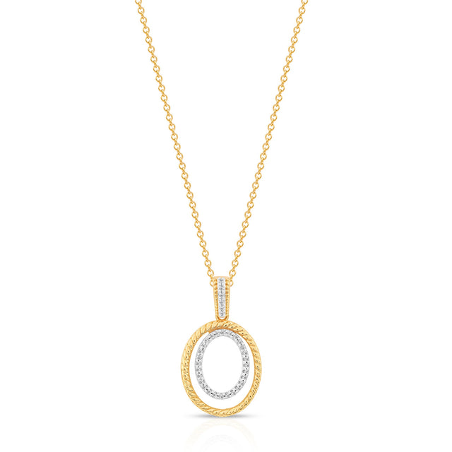 1/10ctw Diamond Rope-Textured Double Oval Yellow Gold Pendant Necklace