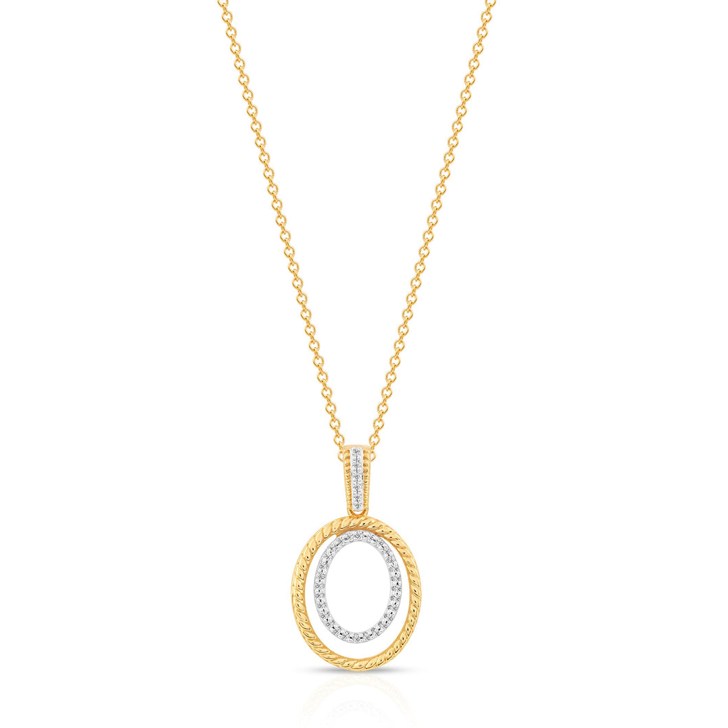 1/10ctw Diamond Rope-Textured Double Oval Yellow Gold Pendant Necklace