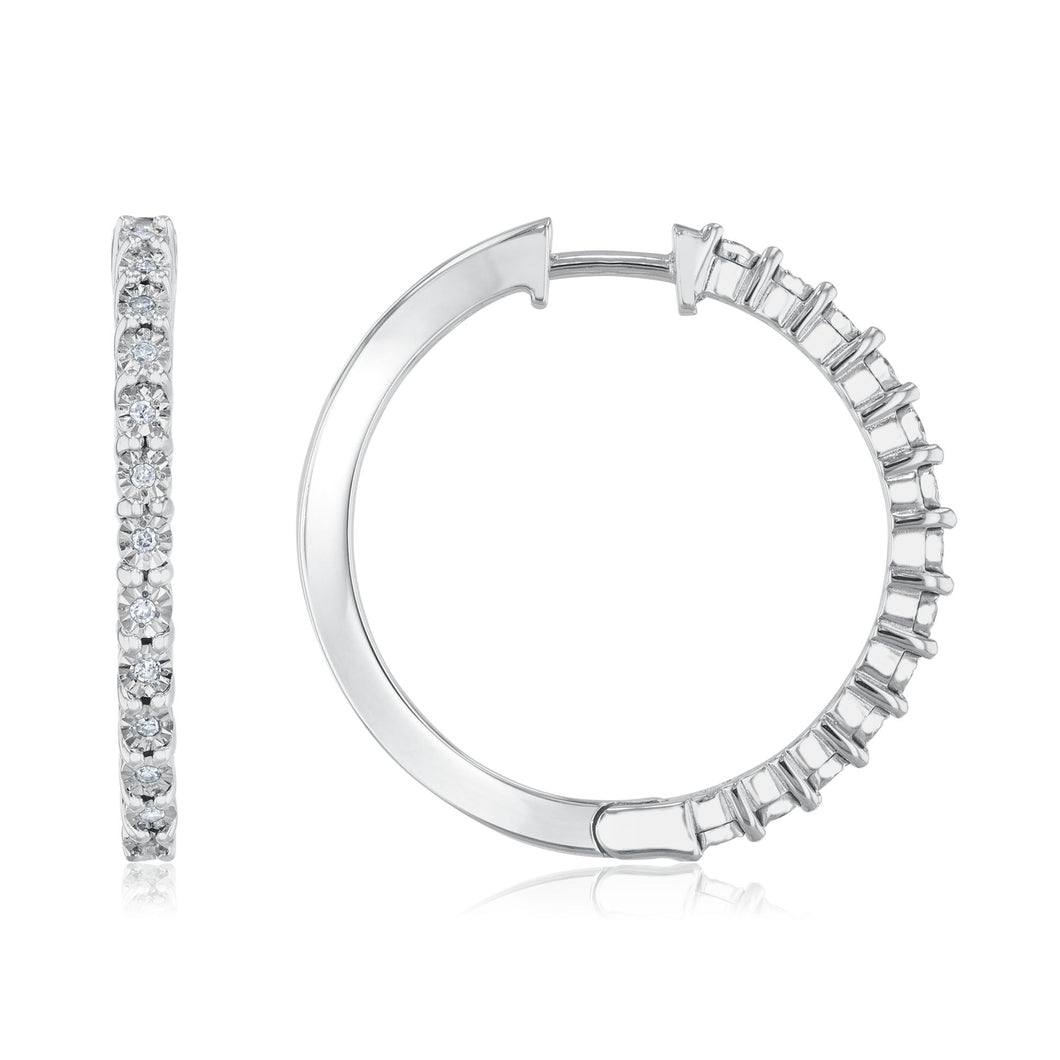 1/10ctw Diamond Sterling Silver Hoop Earrings 20mm