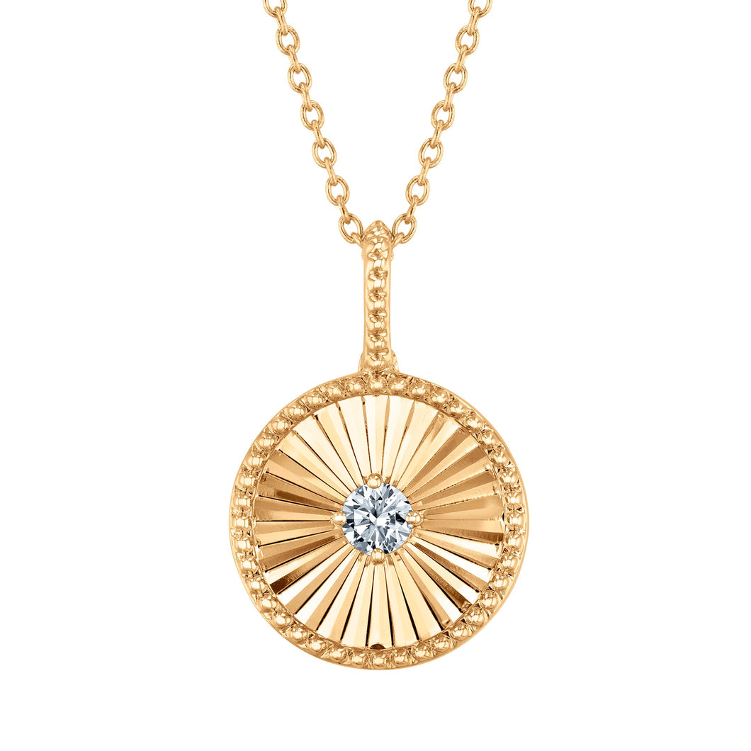 1/10ctw Diamond Sunburst Yellow Gold Pendant Necklace