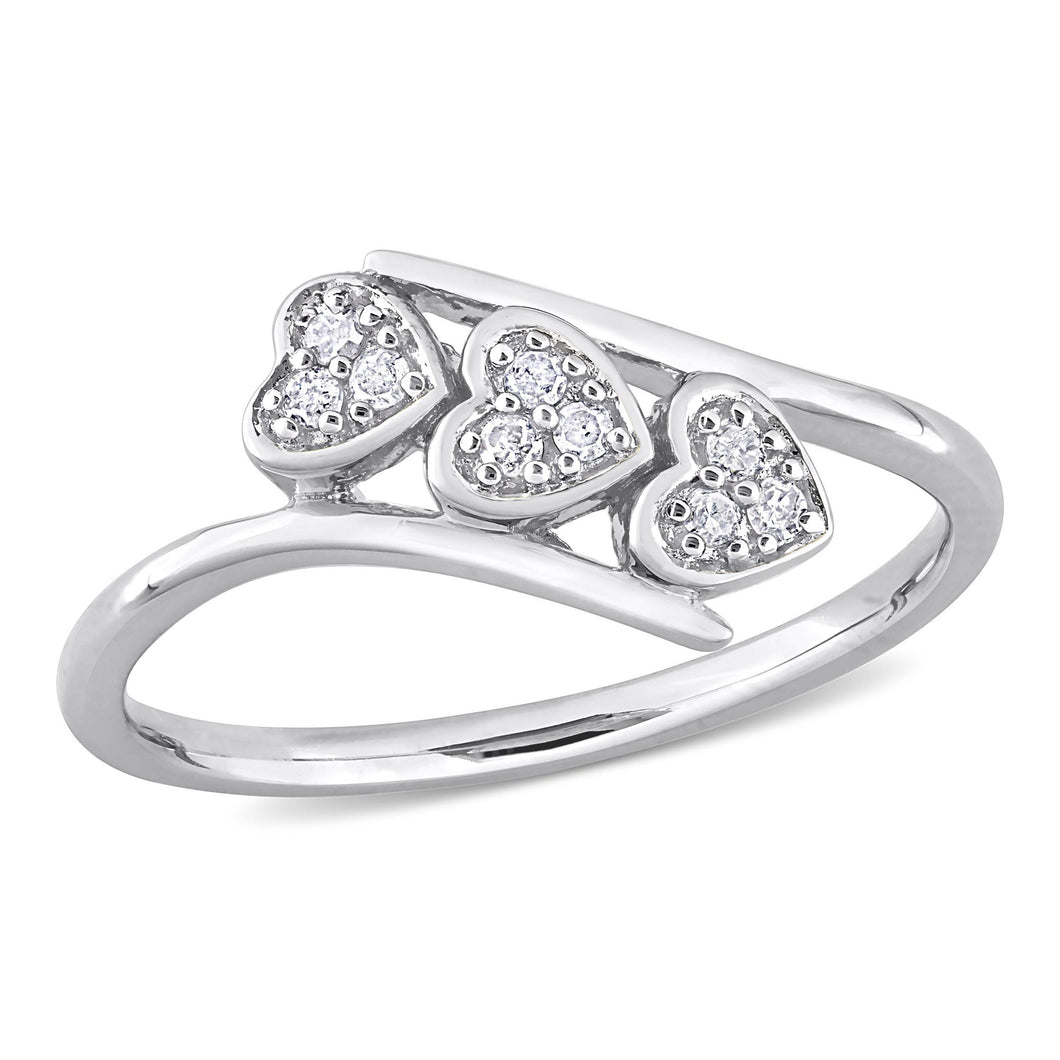 1/10ctw Diamond Triple Heart Sterling Silver Bypass Promise Ring - Size 5