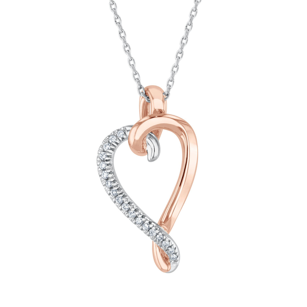 1/10ctw Diamond Twist Heart Two-Tone Pendant Necklace