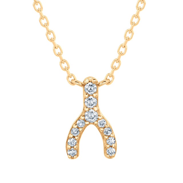 1/10ctw Diamond Wishbone Yellow Gold Necklace