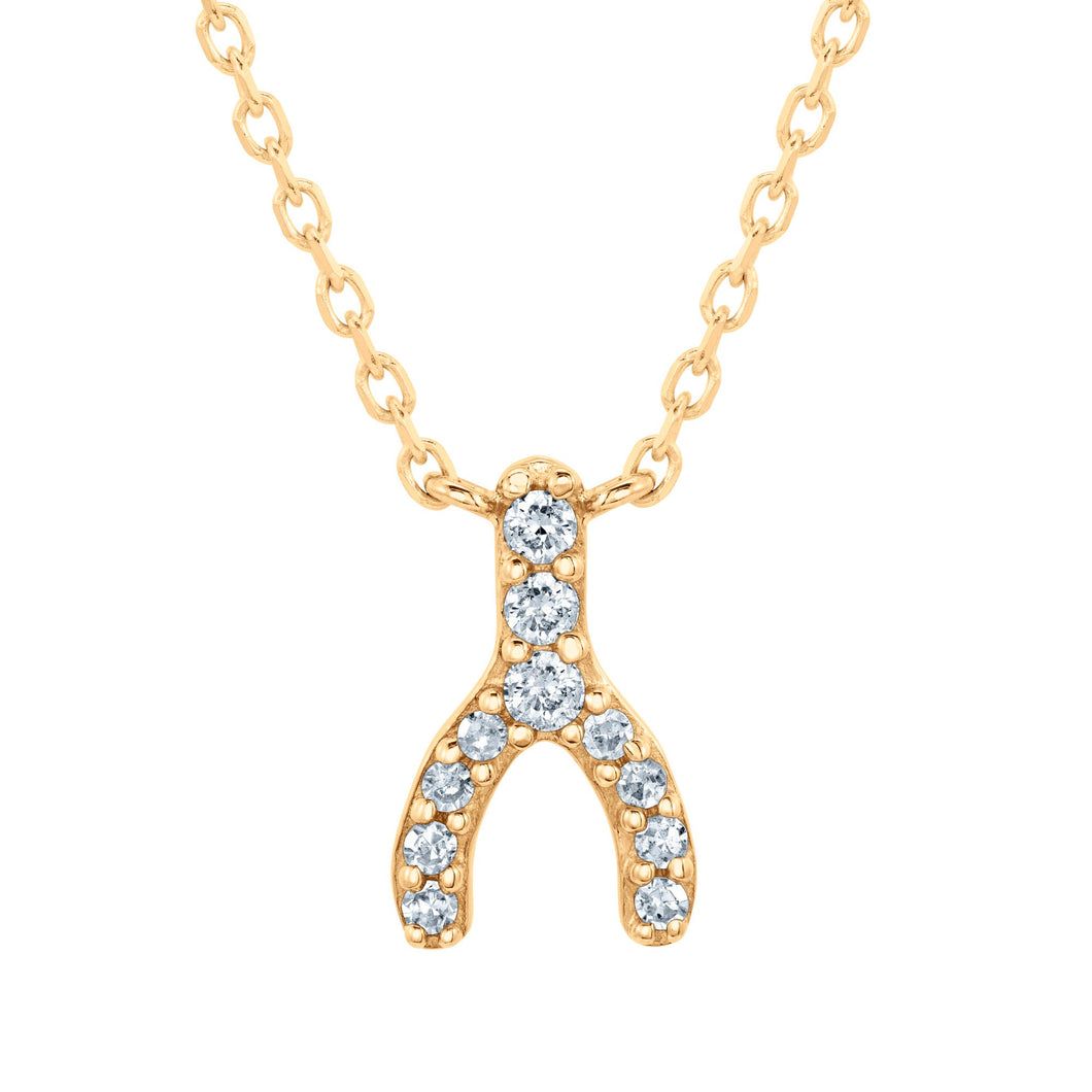 1/10ctw Diamond Wishbone Yellow Gold Necklace