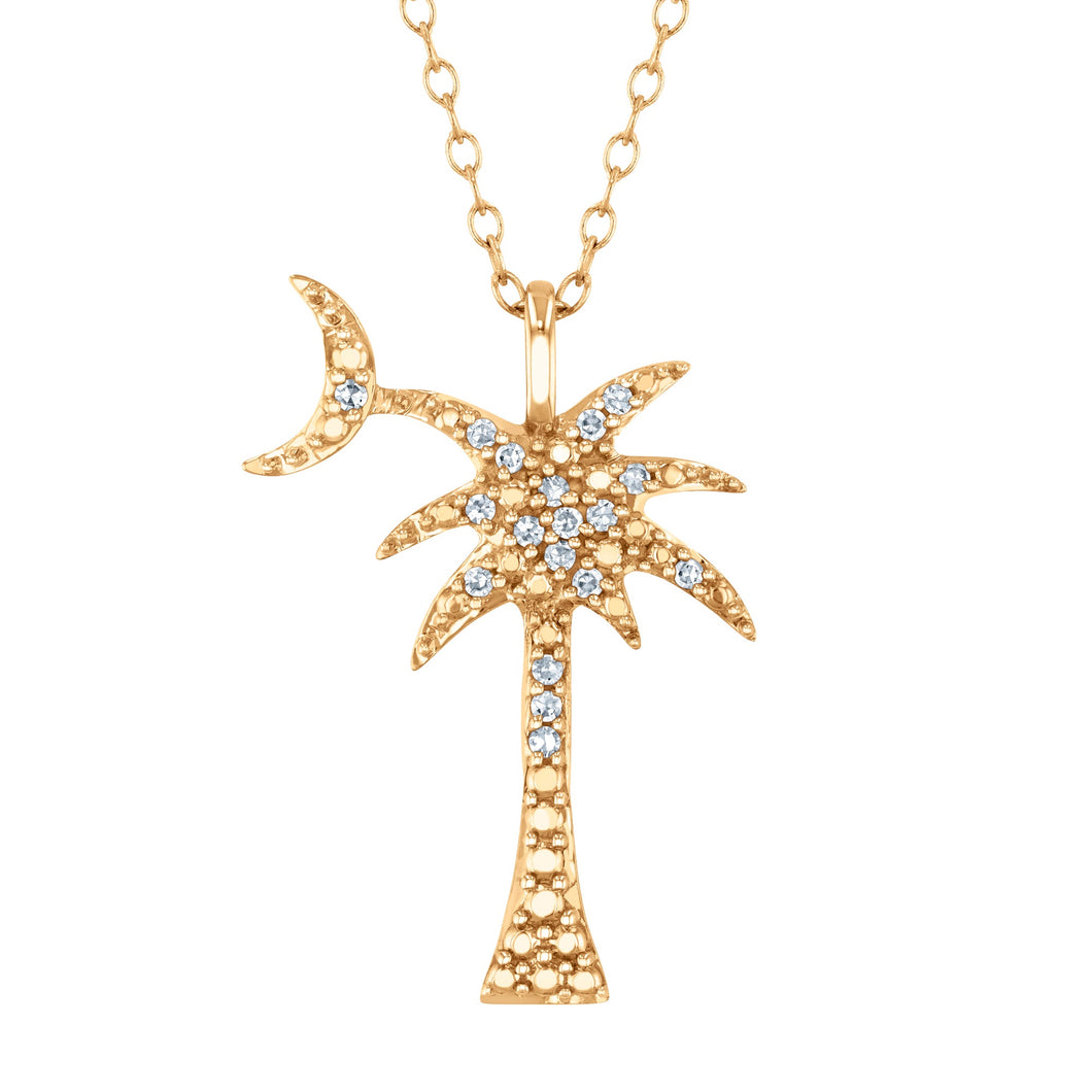 1/10ctw Diamond Yellow Gold Palmetto and Moon Pendant Necklace