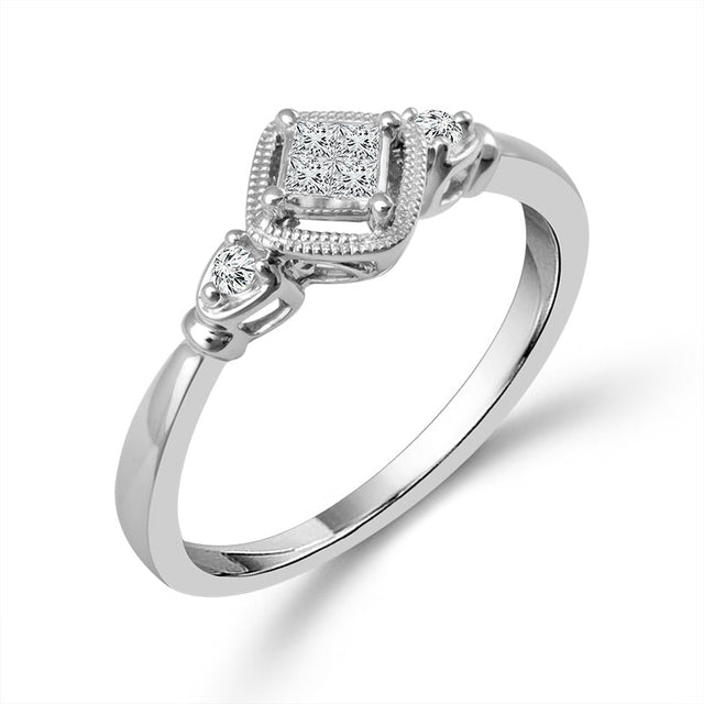1/10ctw Princess Diamond White Gold Promise Ring - Size 6.5