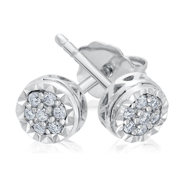1/10ctw Round Diamond Cluster Sterling Silver Stud Earrings