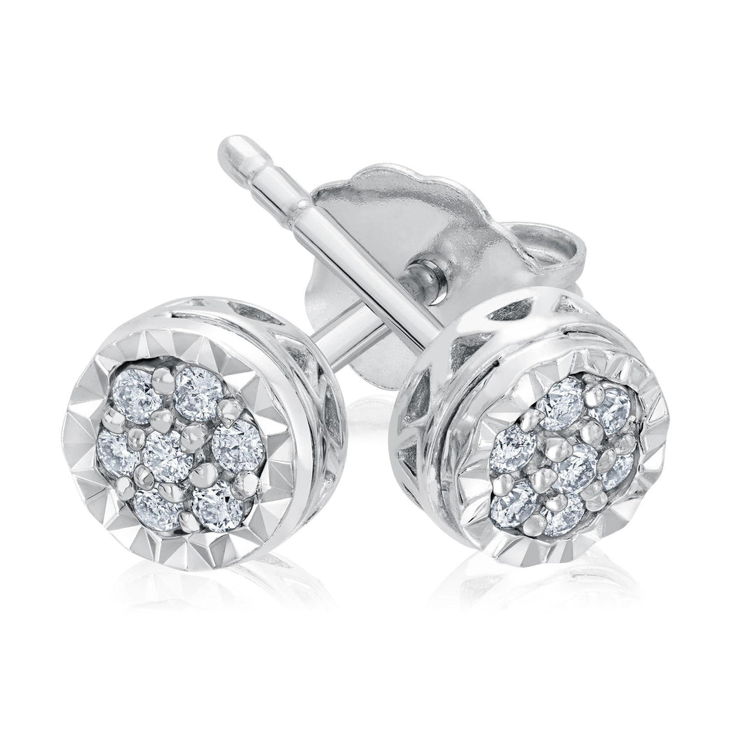 1/10ctw Round Diamond Cluster Sterling Silver Stud Earrings