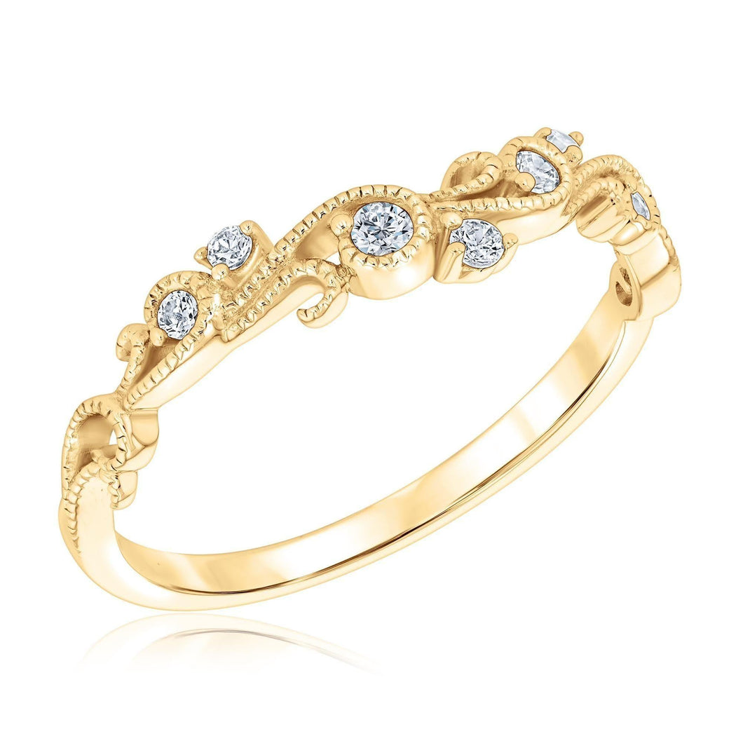 1/10ctw Round Diamond Curved Leaf Yellow Gold Wedding Band | Embrace Collection