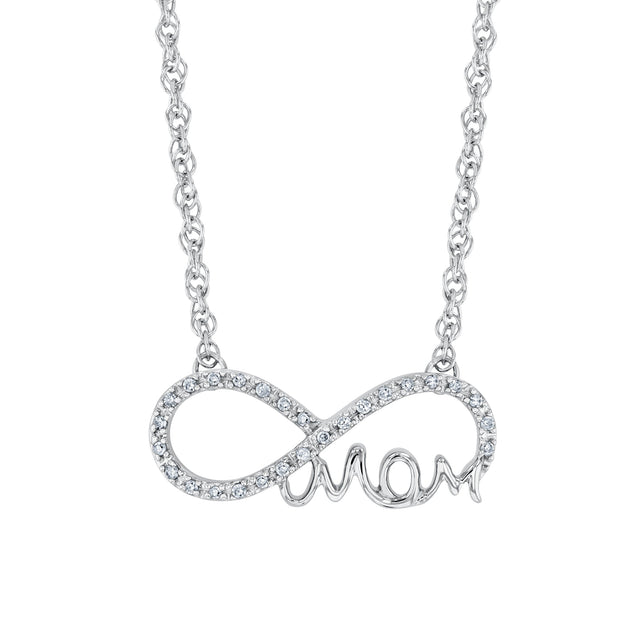 1/10ctw Round Diamond Mom Infinity Sterling Silver Pendant Necklace | Mills Collection