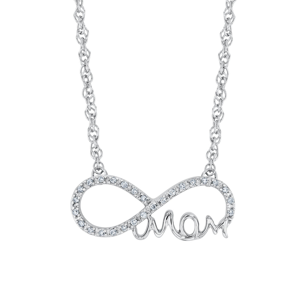 1/10ctw Round Diamond Mom Infinity Sterling Silver Pendant Necklace | Mills Collection