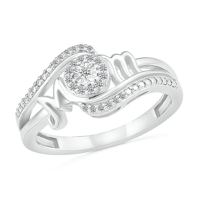 1/10ctw Round Diamond Mom Sterling Silver Ring - Size 4.5