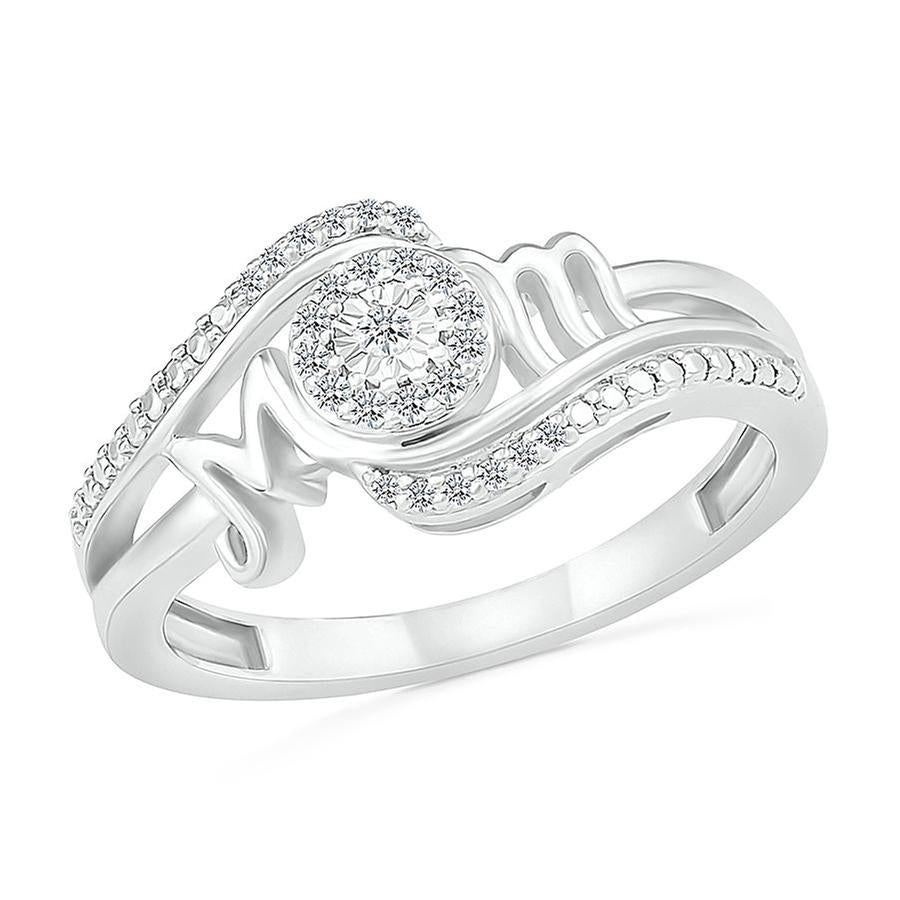 1/10ctw Round Diamond Mom Sterling Silver Ring - Size 4.5