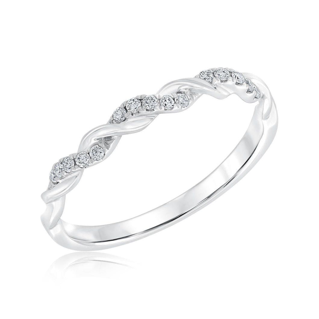1/10ctw Round Diamond Twist White Gold Wedding Band | Embrace Collection