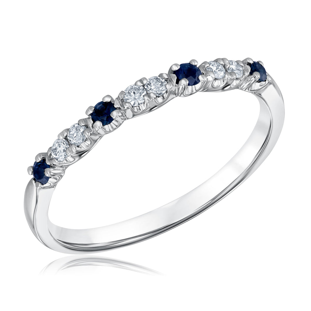 1/10ctw Round Diamond and Sapphire White Gold Wedding Band | Embrace Collection
