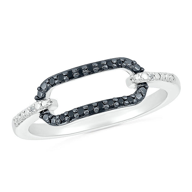 1/10ctw Treated Black Diamond and Diamond Paperclip Sterling Silver Ring - Size 5