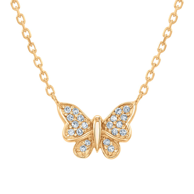 1/15ctw Diamond Butterfly Yellow Gold Necklace