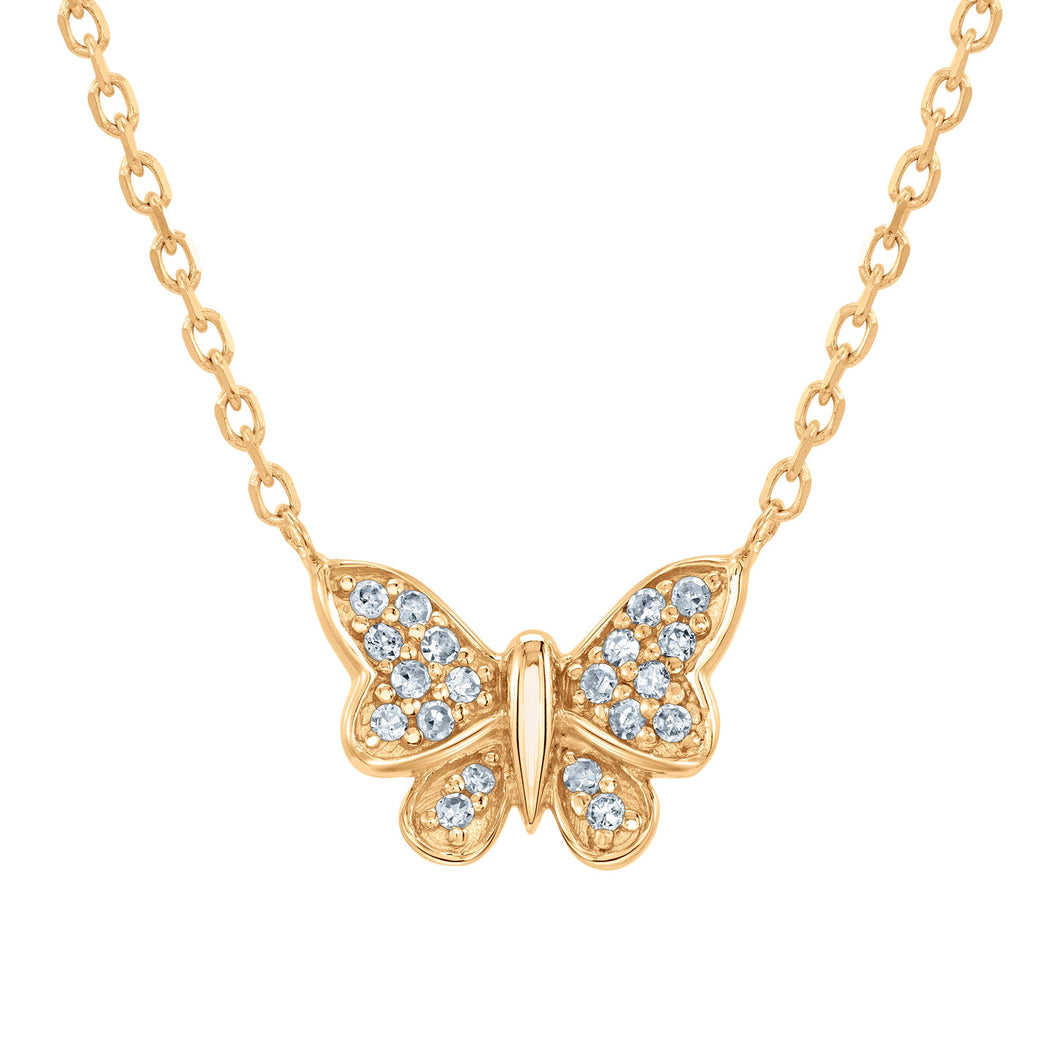 1/15ctw Diamond Butterfly Yellow Gold Necklace