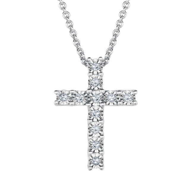 1/15ctw Diamond Cross Sterling Silver Pendant Necklace