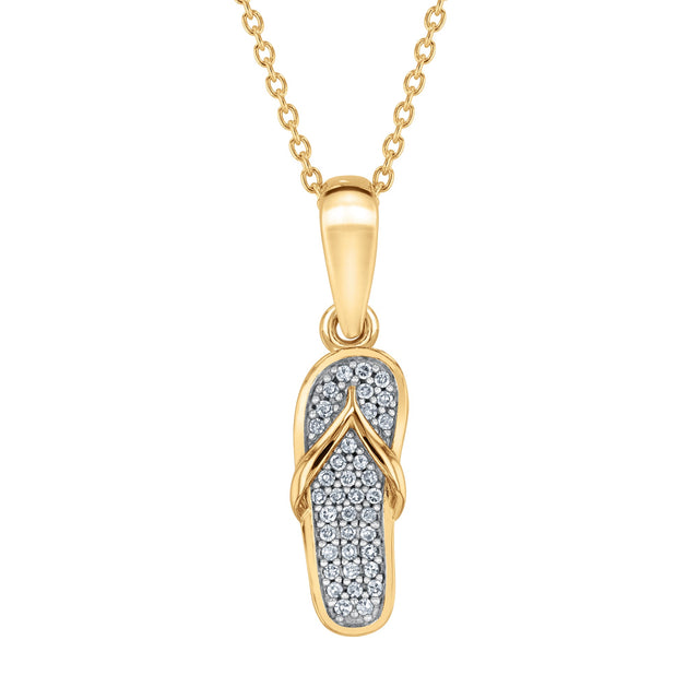 1/15ctw Diamond Flip Flop Yellow Gold Pendant Necklace