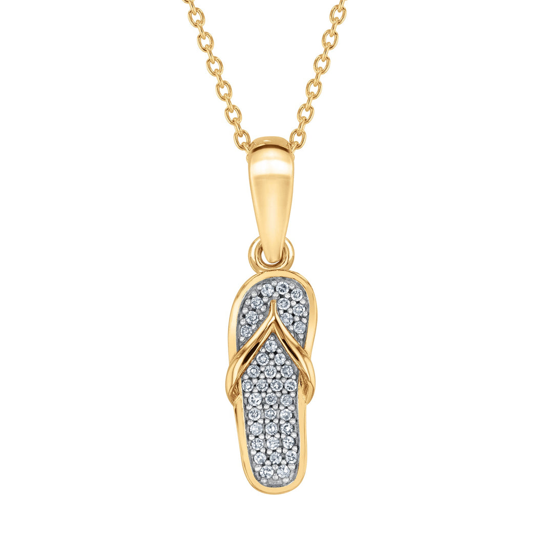 1/15ctw Diamond Flip Flop Yellow Gold Pendant Necklace