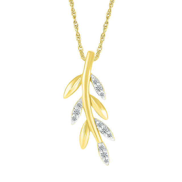 1/15ctw Diamond Leaf Yellow Gold Pendant Necklace