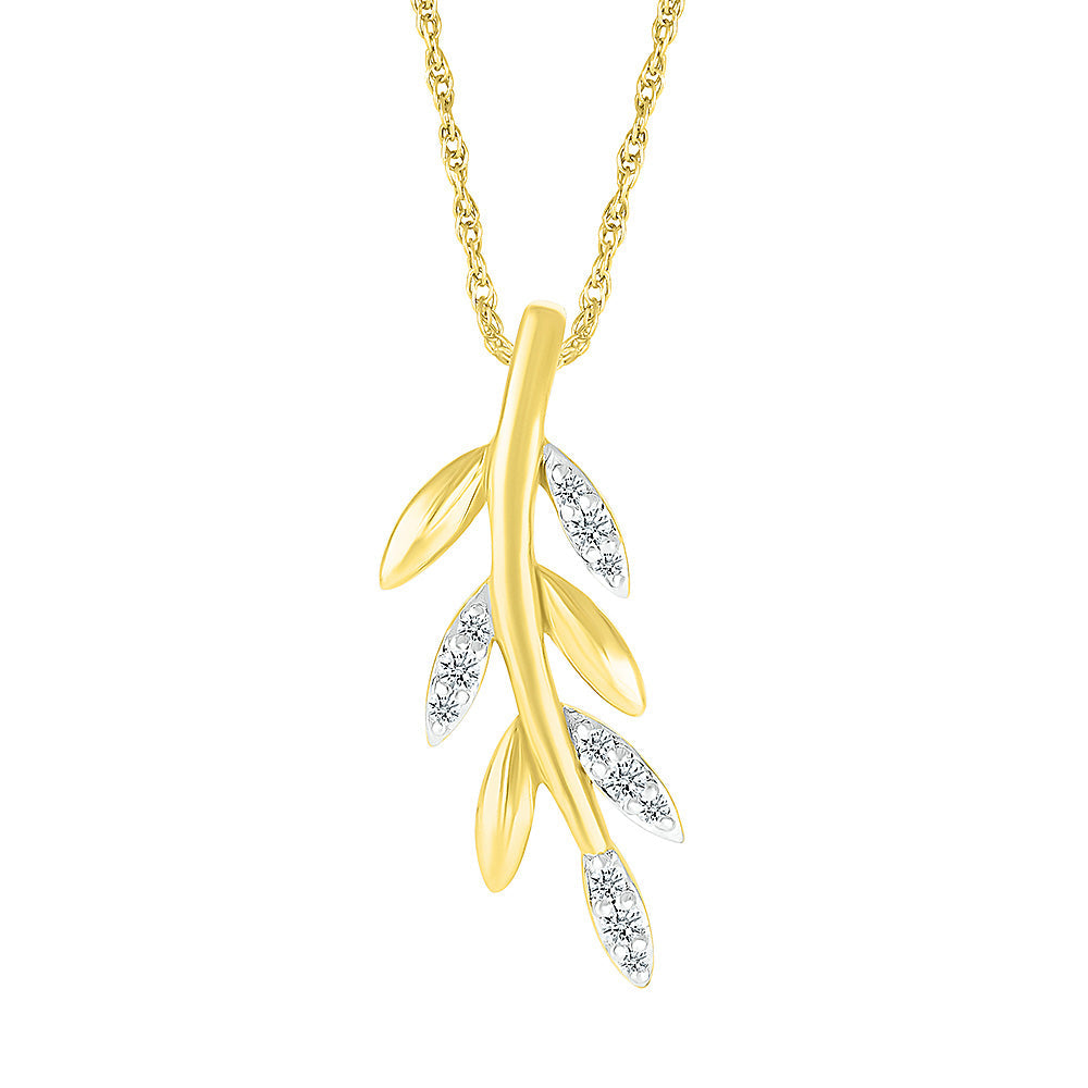 1/15ctw Diamond Leaf Yellow Gold Pendant Necklace