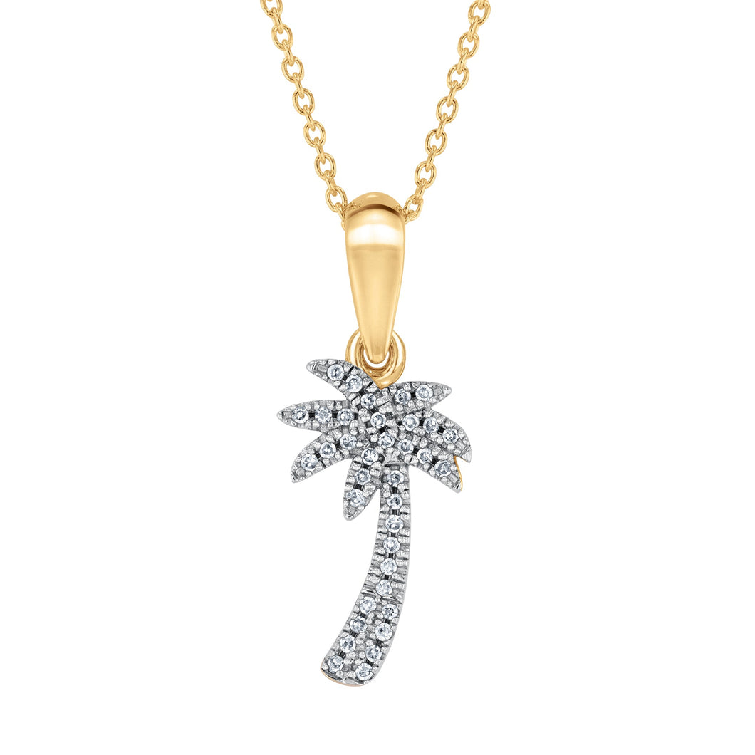 1/15ctw Diamond Palm Tree Yellow Gold Pendant Necklace
