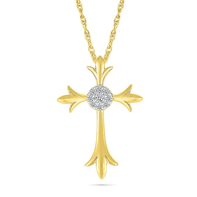 1/15ctw Diamond Traditional Cross Yellow Gold Pendant Necklace