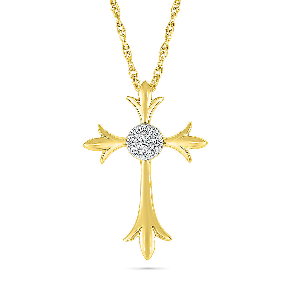 1/15ctw Diamond Traditional Cross Yellow Gold Pendant Necklace