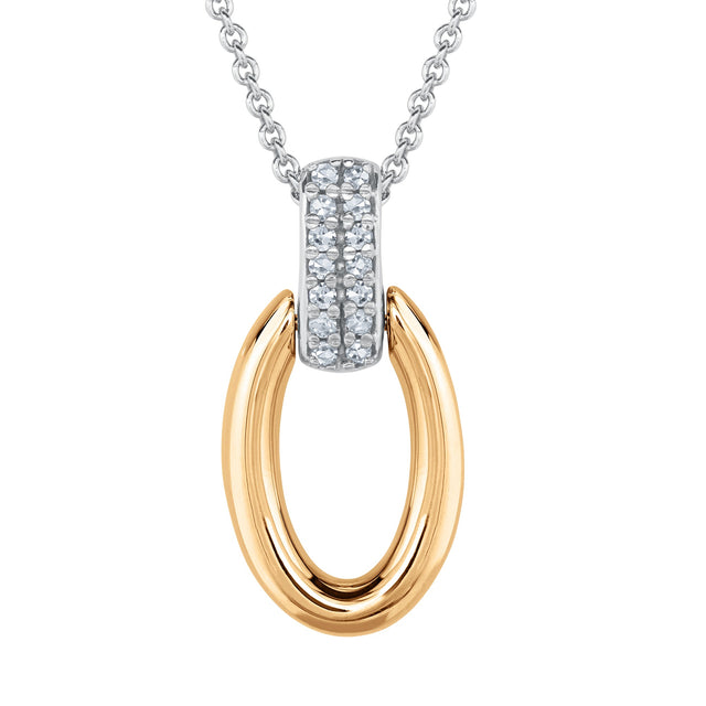 1/15ctw Diamond Two-Tone Oval Pendant Necklace