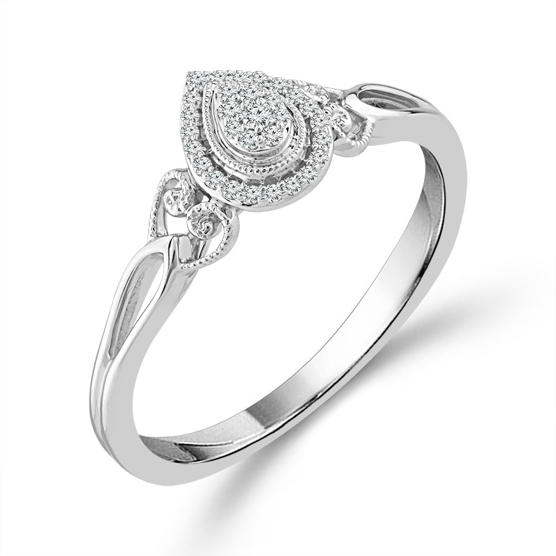 1/15ctw Pear Diamond Cluster Heart Motif White Gold Promise Ring - Size 7