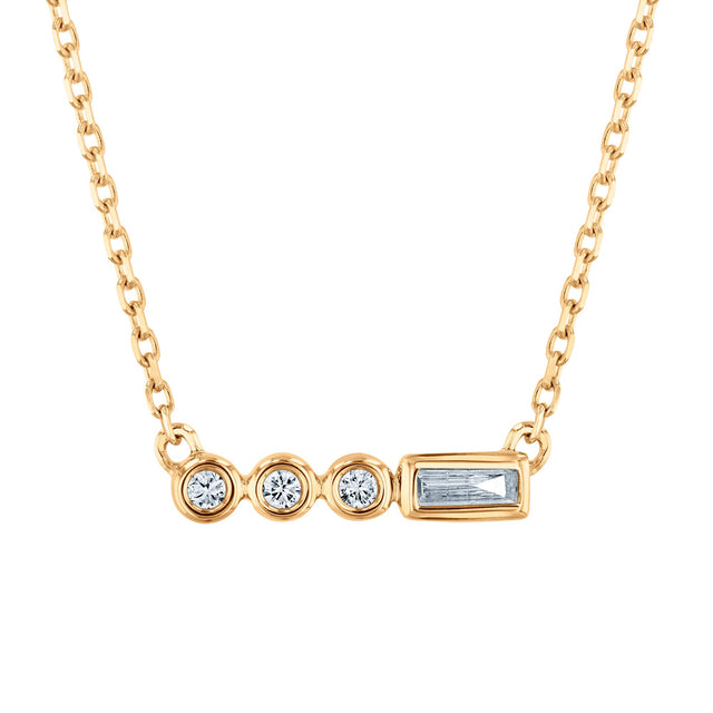 1/15ctw Round and Baguette Diamond Yellow Gold Bar Necklace