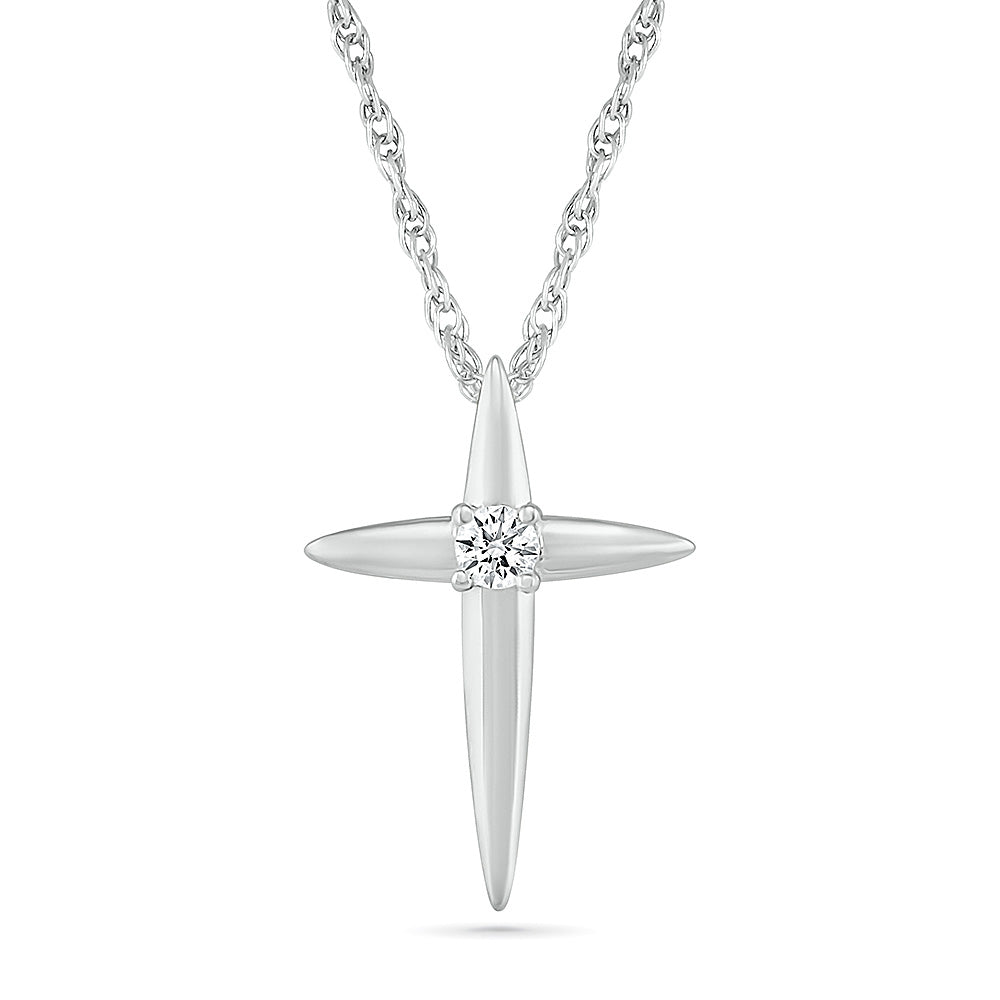 1/20ct Diamond Cross White Gold Pendant Necklace