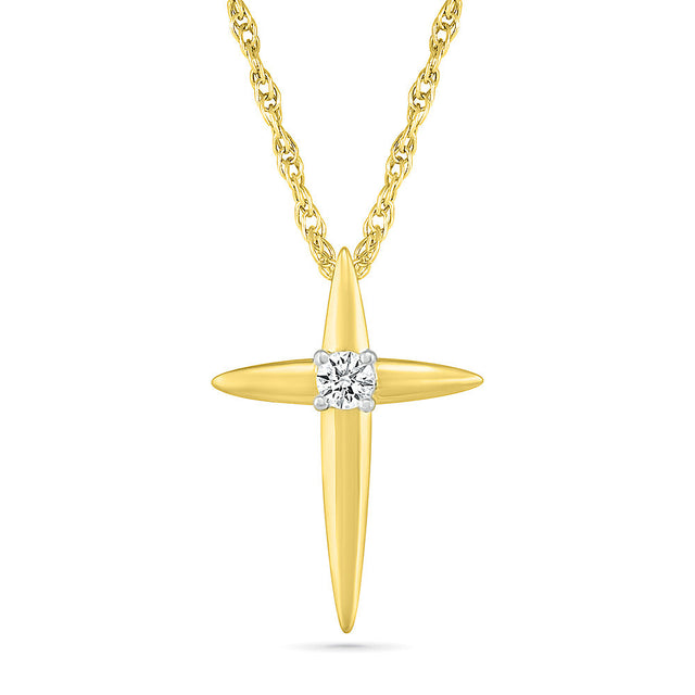 1/20ct Diamond Cross Yellow Gold Pendant Necklace