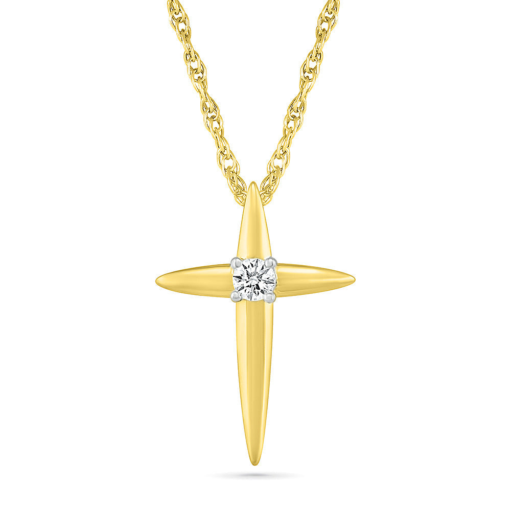 1/20ct Diamond Cross Yellow Gold Pendant Necklace