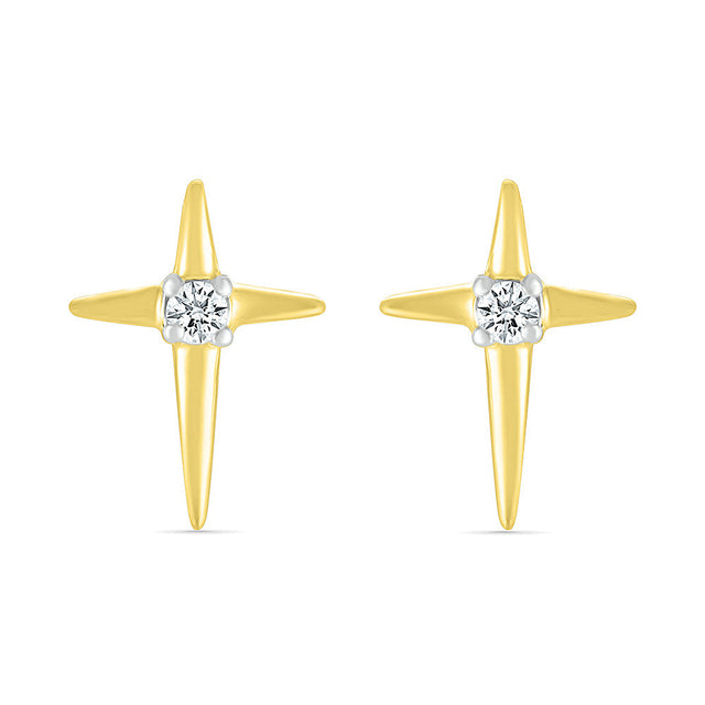 1/20ctw Diamond Cross Yellow Gold Earrings