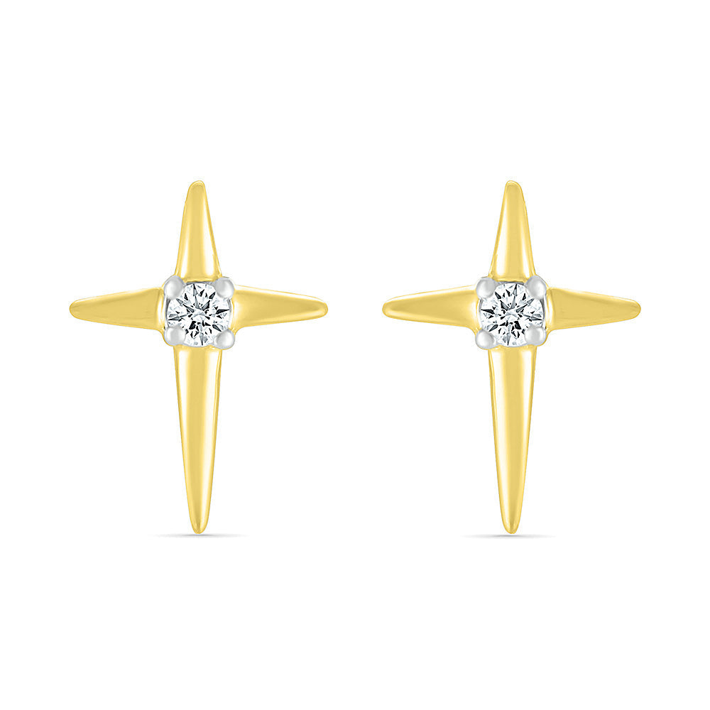 1/20ctw Diamond Cross Yellow Gold Earrings