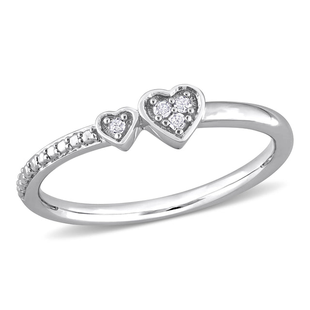 1/20ctw Diamond Double Heart Sterling Silver Promise Ring - Size 8.5