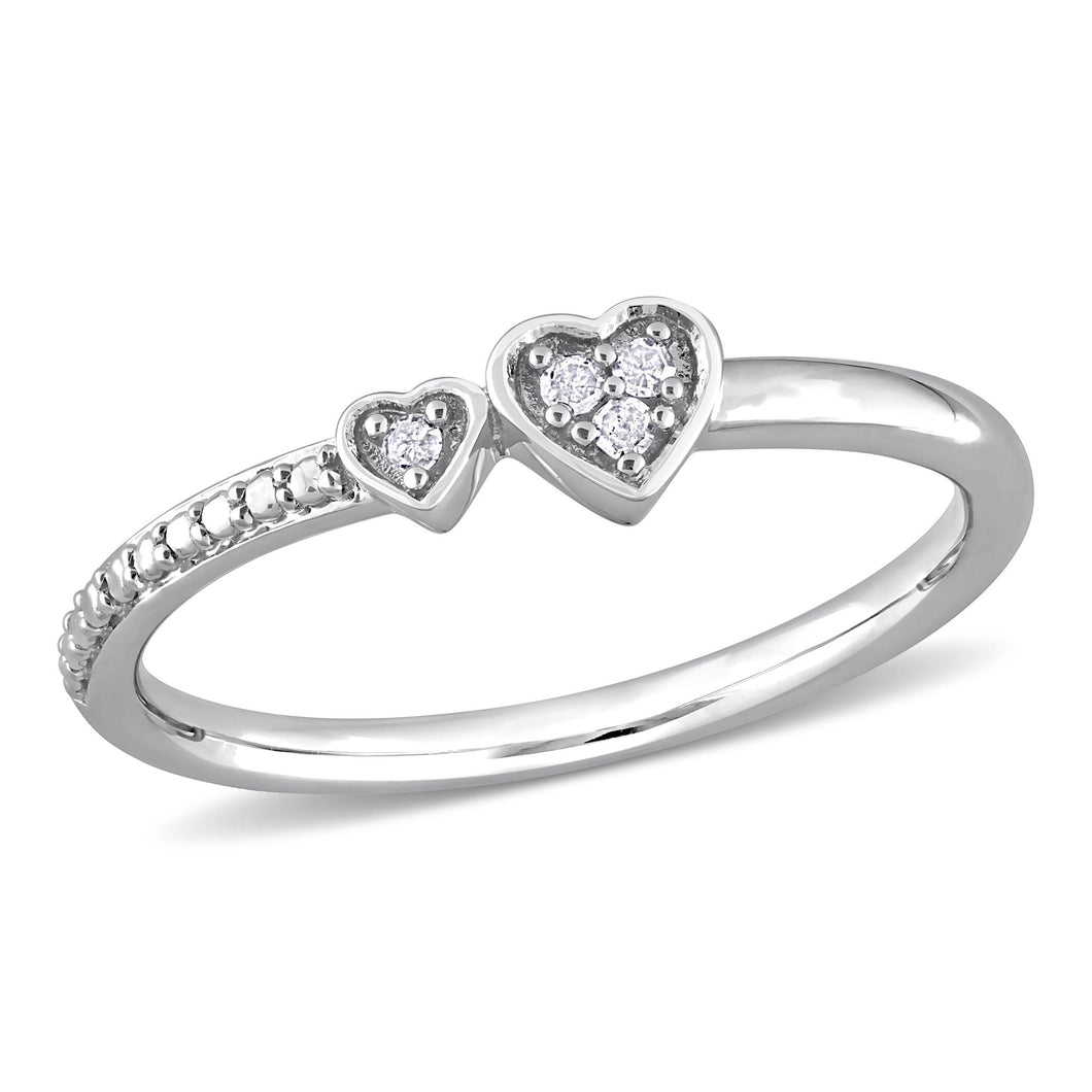 1/20ctw Diamond Double Heart Sterling Silver Promise Ring - Size 8.5