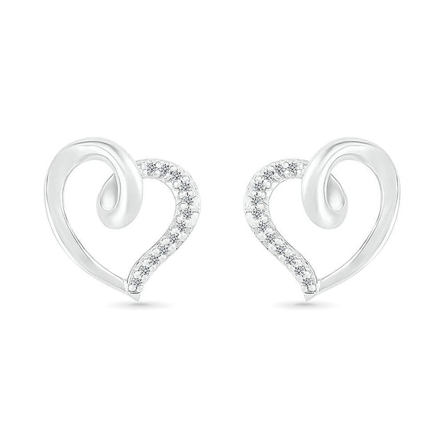 1/20ctw Diamond Heart Outline Sterling Silver Stud Earrings