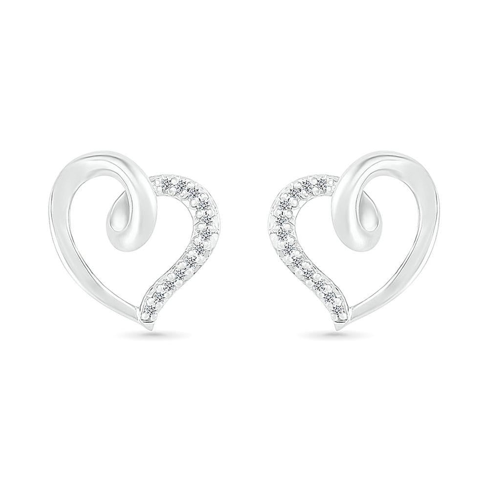 1/20ctw Diamond Heart Outline Sterling Silver Stud Earrings