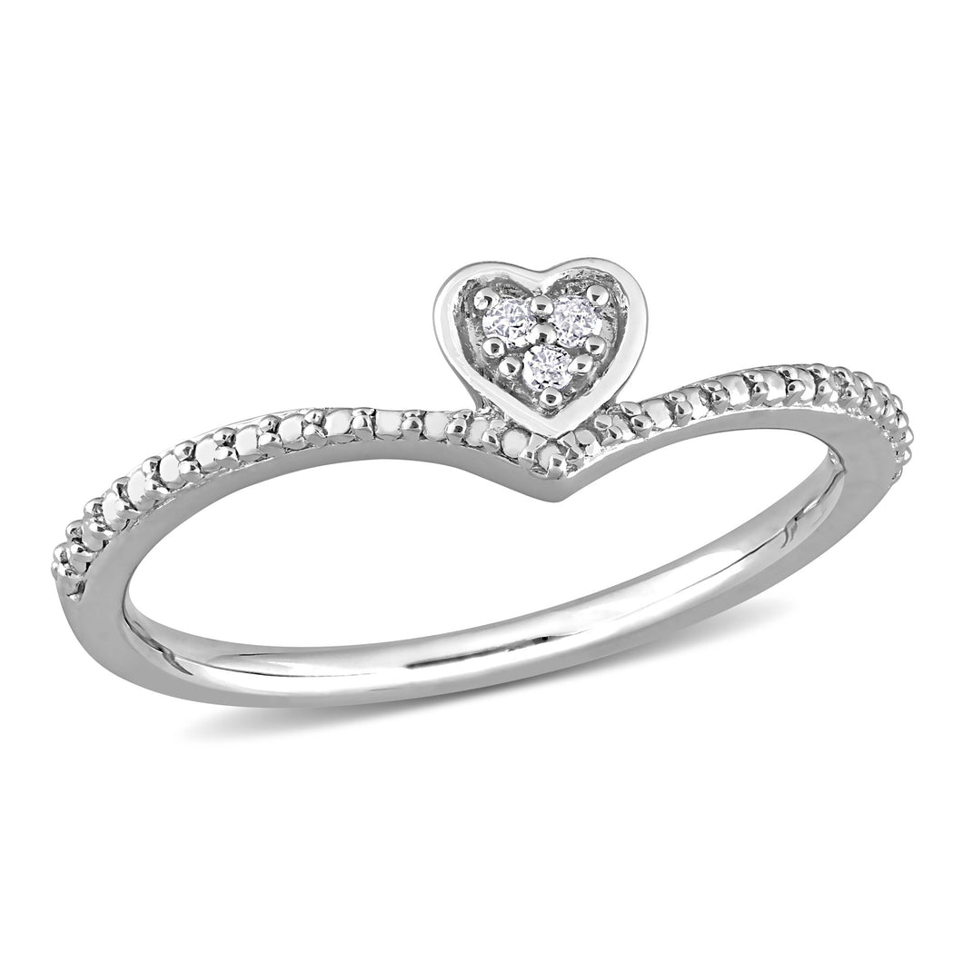 1/20ctw Diamond Heart Sterling Silver Chevron Promise Ring - Size 5