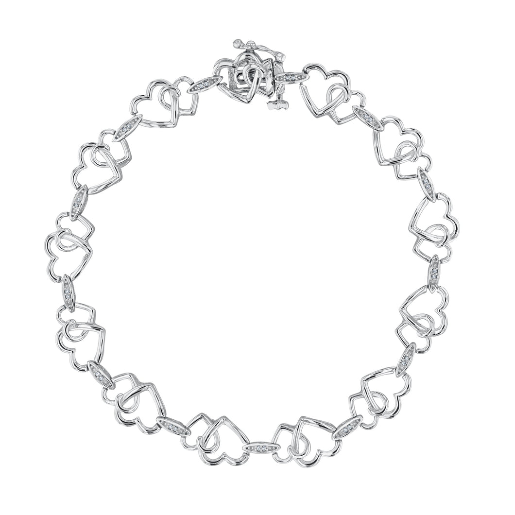 1/20ctw Diamond Interlocking Heart Sterling Silver Bracelet | Mills Collection